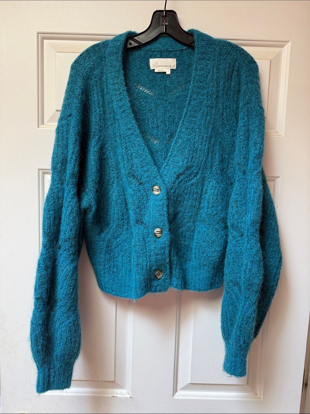 Anthropologie Teal Alpaca blend V-Neck Button Cardigan